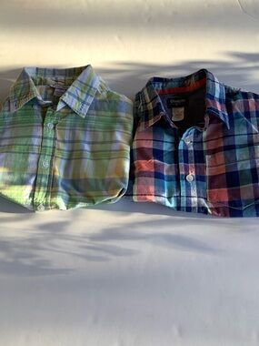 OshKosh B'gosh Plaid Button-Down Shirt Duo in Green and Blue